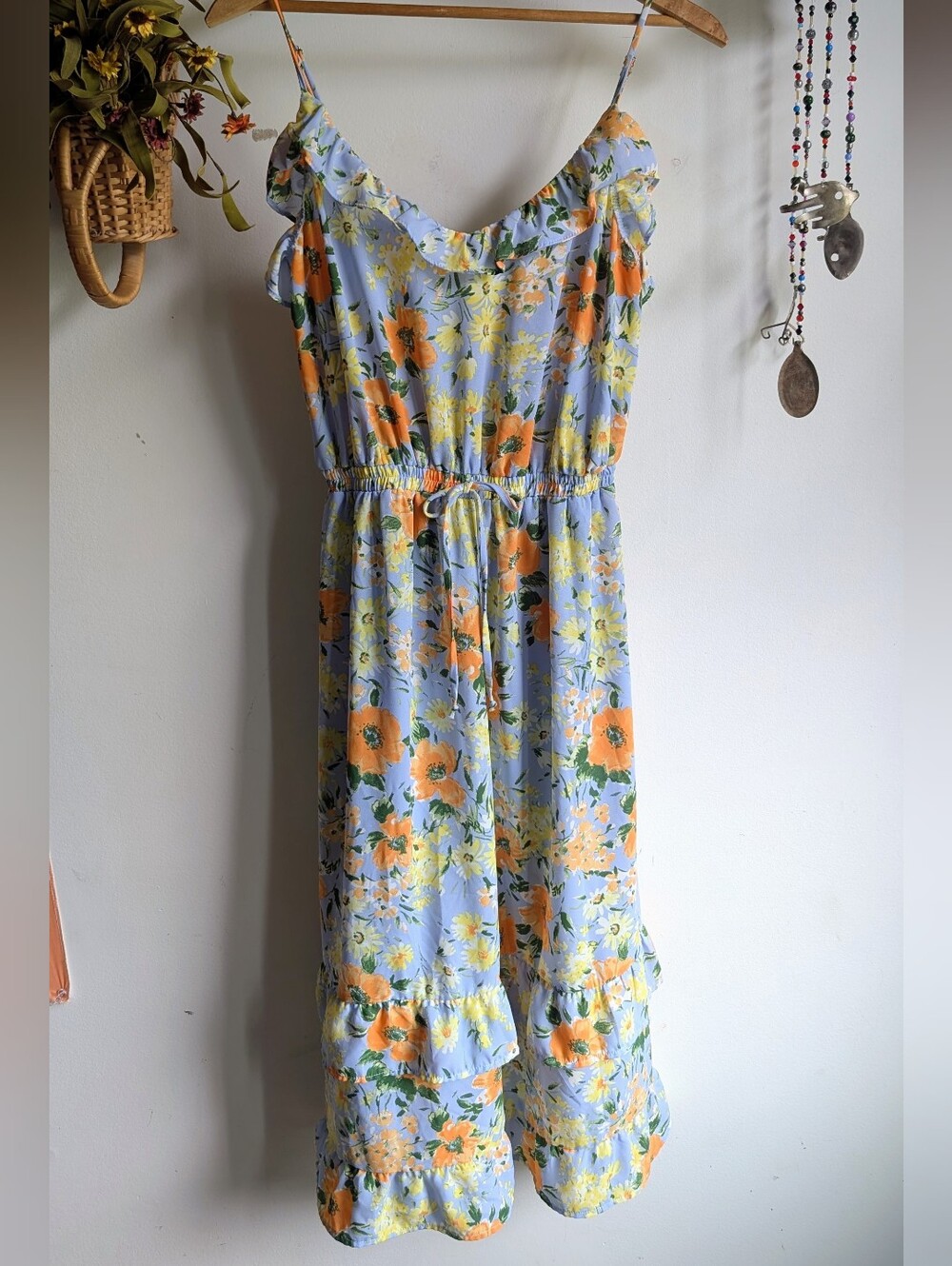 Coquette Floral Ruffle Tiered Midi Sienna Sky - Size Medium